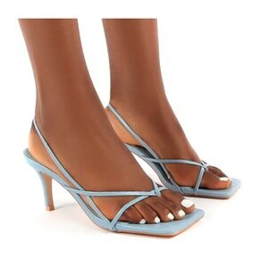 Public Desire Mika Square Toe Strappy Heels Pale Blue Women's‎ Size 7 NEW